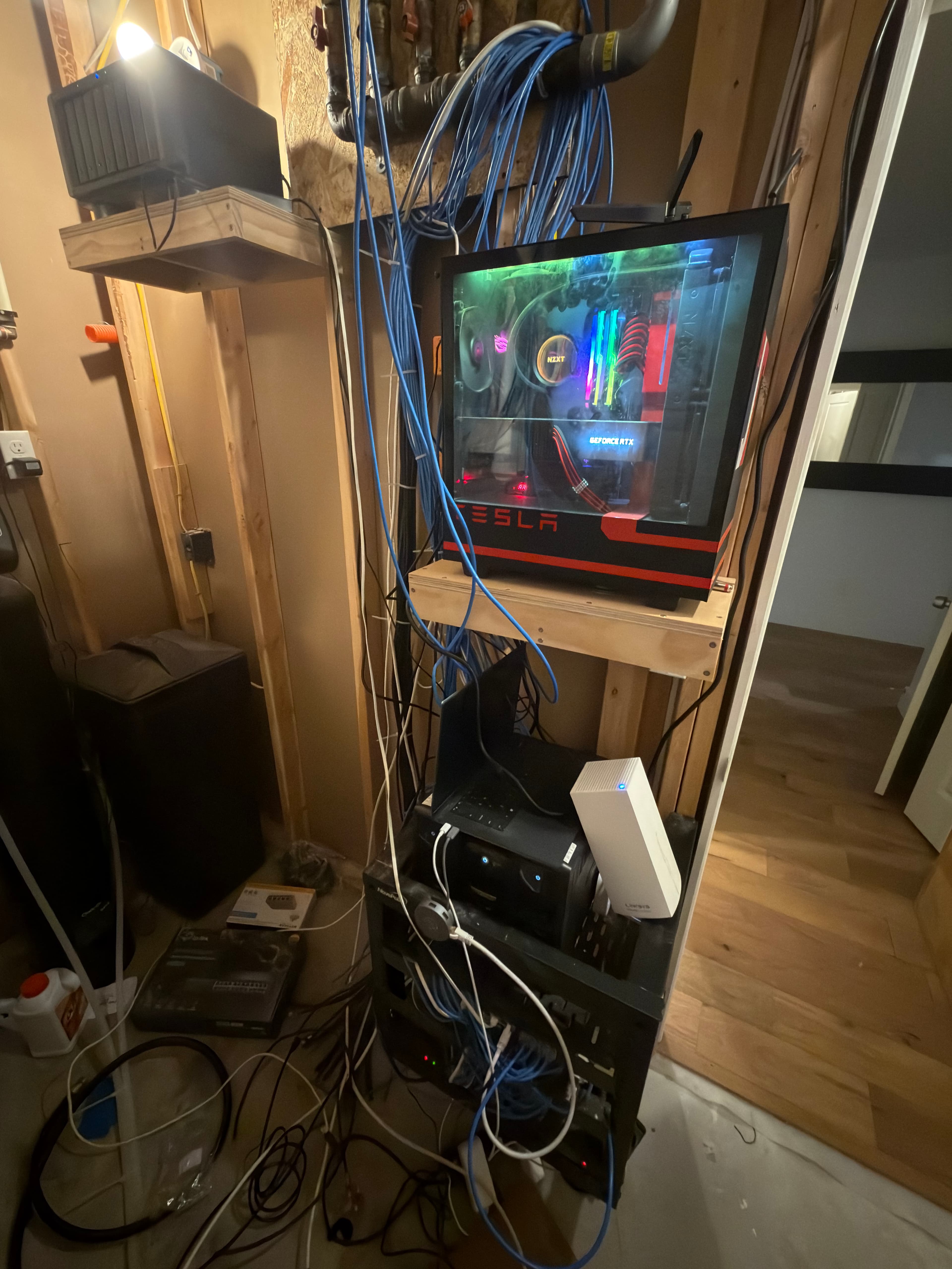 Tyler's self-hosted server, NAS, and networking rack